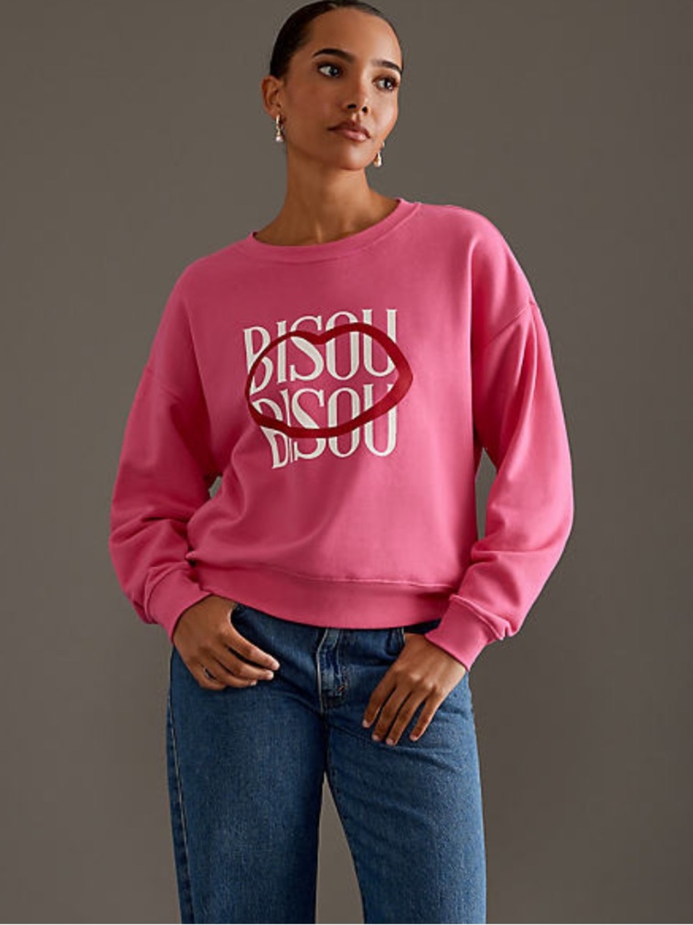 BOGO! Anthropologie Maeve Bisou Kiss Art-to-Wear Pullover Sweatshirt Pink Small